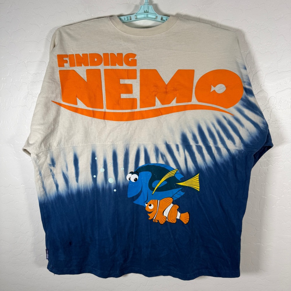 Disney Spirit Jersey Adult XL Blue Tan Finding Nemo Tie Dye Long Sleeve Shirt